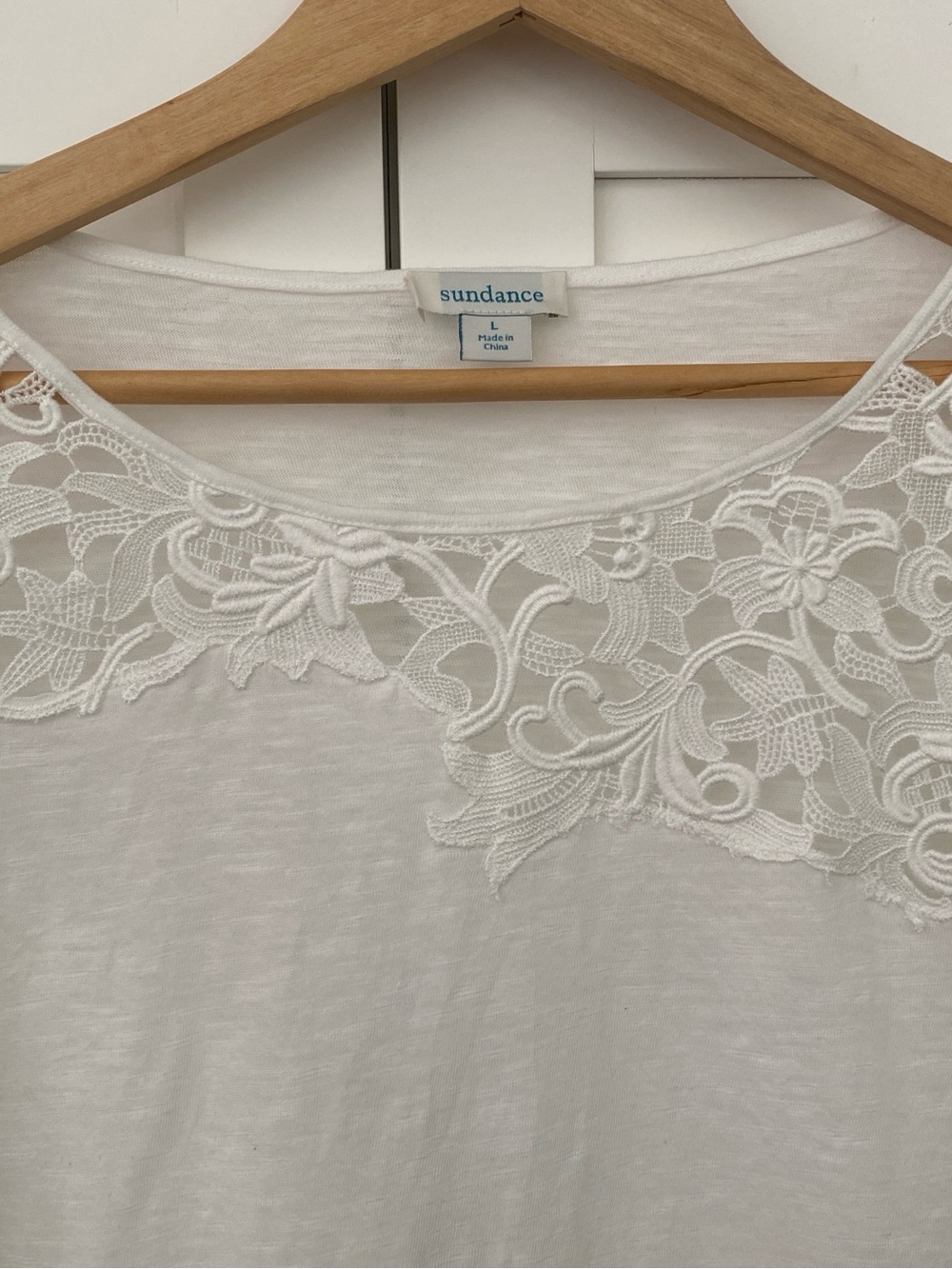 Sundance White Long Sleeve Tee Lace Detail Feminine Minimalist Monochrome Size L - Picture 4 of 12